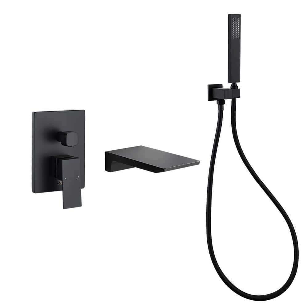 Single-Handle Wall Mount Roman Tub Faucet with Hand Shower in Matte Black -  Satico, TF514MB1217