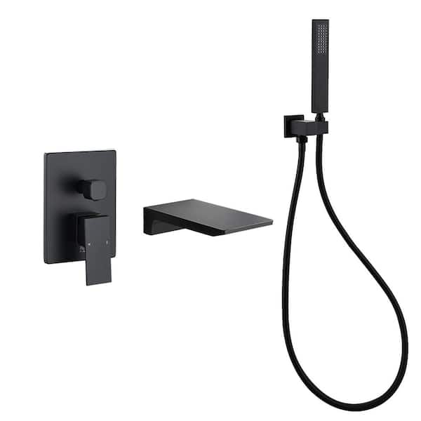 Satico Single-Handle Wall Mount Roman Tub Faucet with Hand Shower in Matte Black