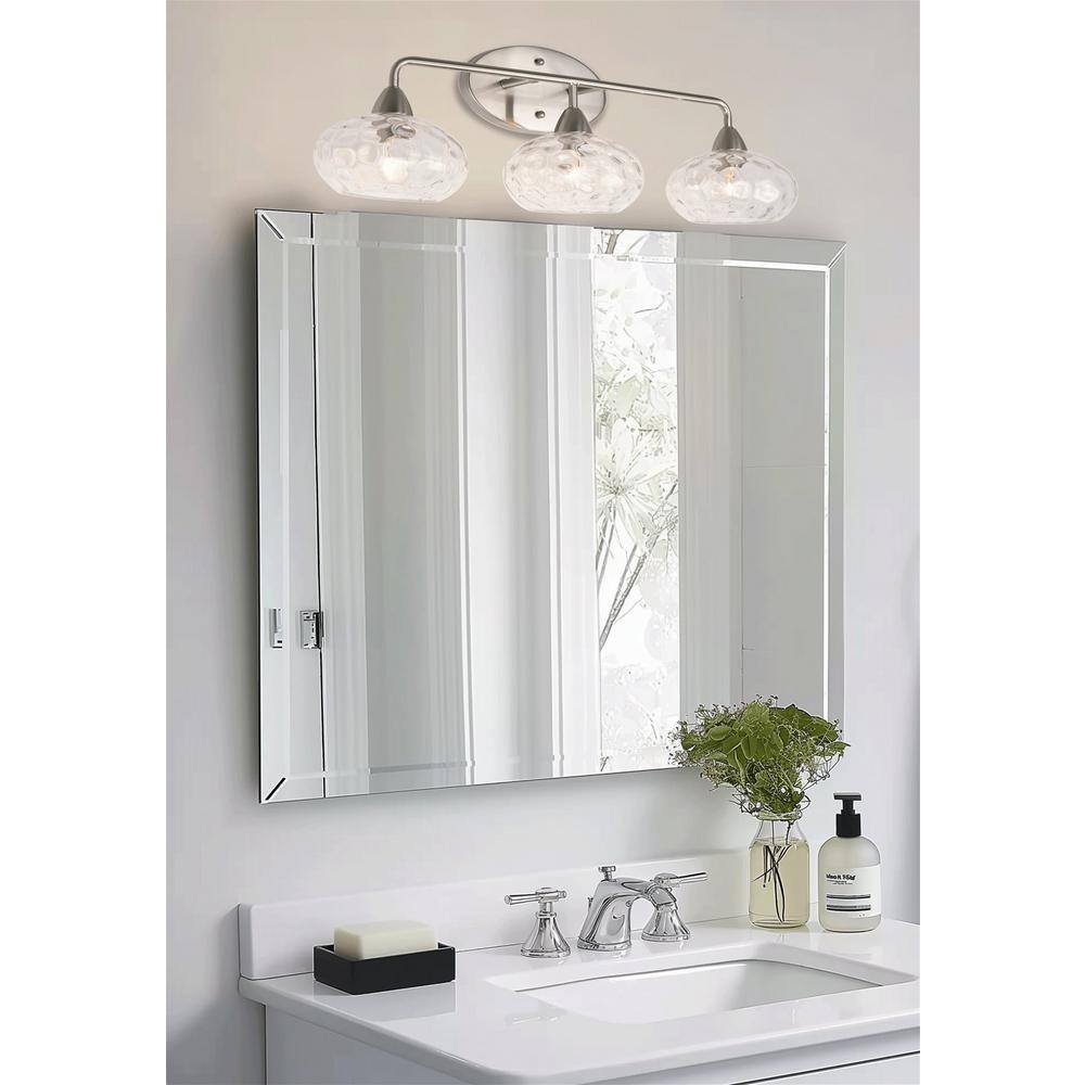 Marina Brushed Nickel 26" 3-Light Vanity with Hammered Glass Shades