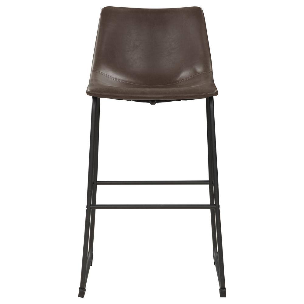 Brown Leather and Black Metal Industrial Bar Stools, Set of 2