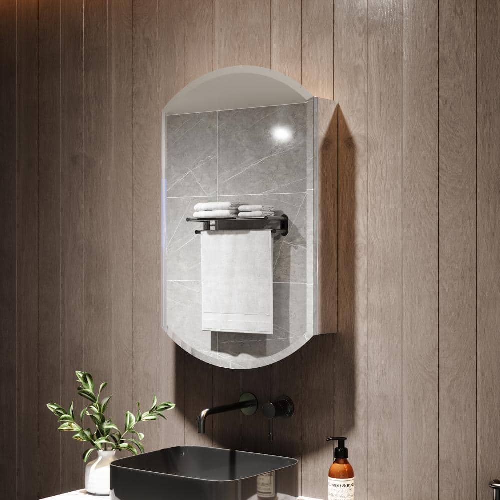20 in. W x 32 in. H Left Swing Radius Top Copper Free Aluminum Medicine Cabinet with Mirror, Adjustable Glass Shelves price history on PriceWatchPro