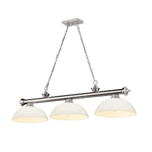 Cordon 3-Light Brushed Nickel Plus Dome Matte Opal Shade Billiard Light with No Bulbs Included