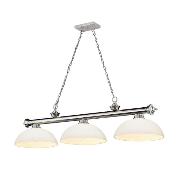 Unbranded Cordon 3-Light Brushed Nickel Plus Dome Matte Opal Shade Billiard Light with No Bulbs Included