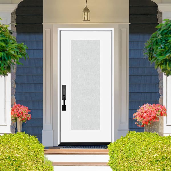Legacy 36 in. x 80 in. Full Lite Rain Glass RHIS White Primed Fiberglass Prehung Front Door