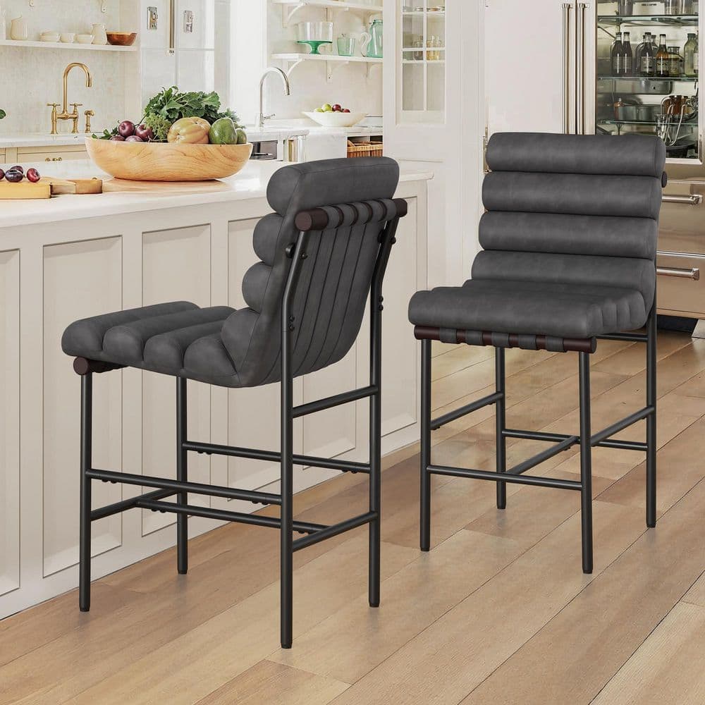 ORANGEONE 26 in. Black PU Leather Upholstered Counter Height ORANGEONE 26 in. Black PU Leather Upholstered Counter Height