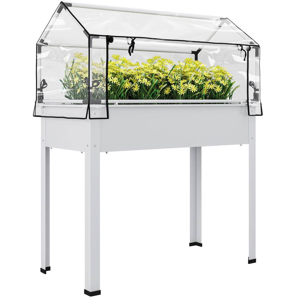 Outsunny Raised Garden Bed Planter With Flip-Up PE Greenhouse