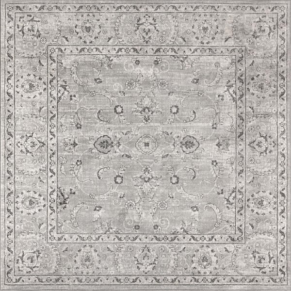 Modern Persian Vintage Medallion Light Grey 5 ft. Square Area Rug