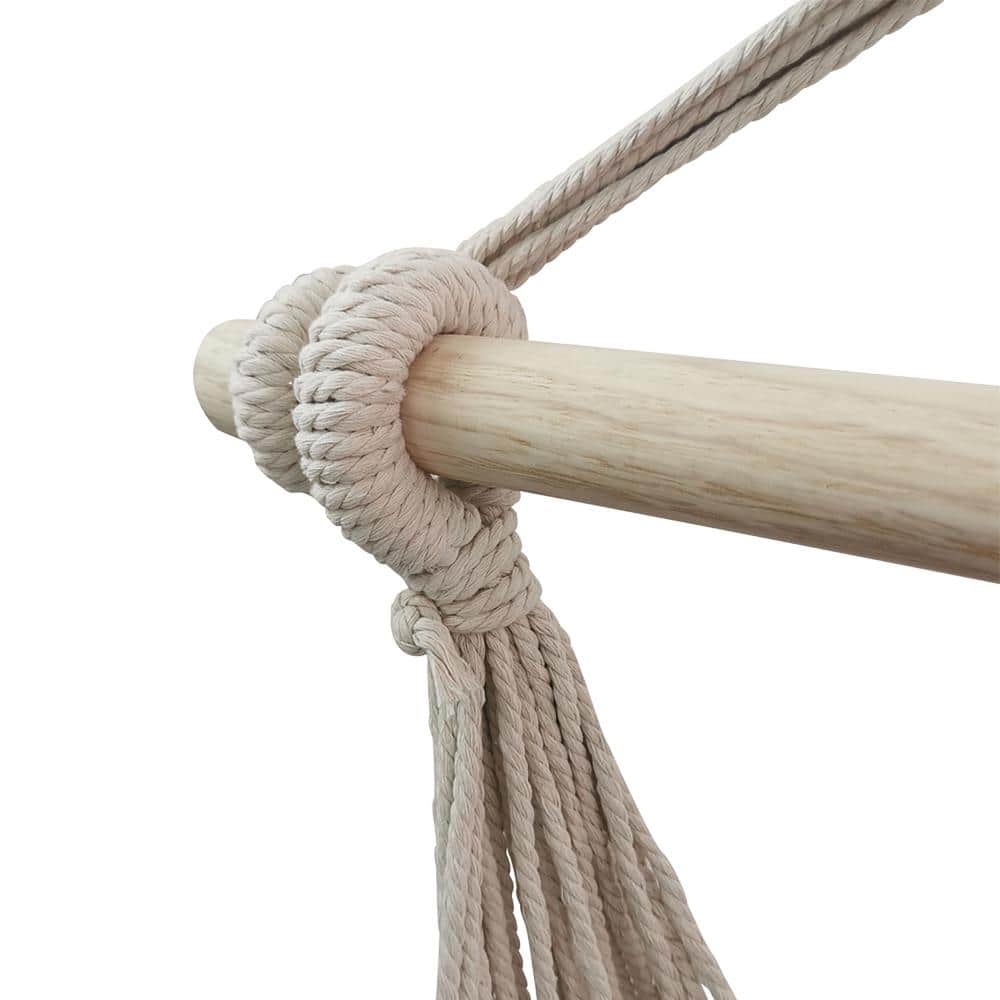 Ivory Cotton Hanging Rope Hammock Chair with Side Pocket