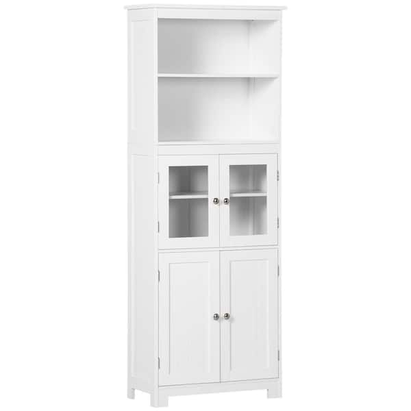 HOMCOM White Freestanding 4-Door Kitchen Pantry with Hutch