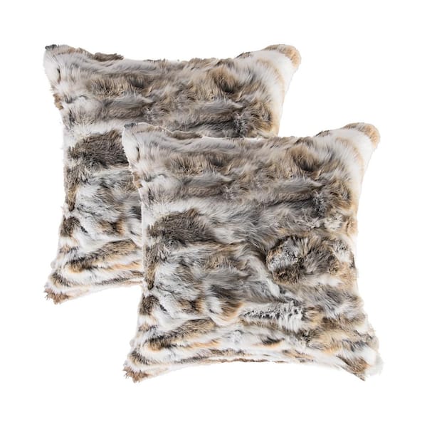 natural 2-Pack Rabbit Fur 18 in. x 18 in. Pillow