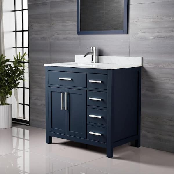 Beckett 36 in. W x 22 in. D x 35 in. H Single Sink Bathroom Vanity in Dark Blue with Carrara Cultured Marble Top