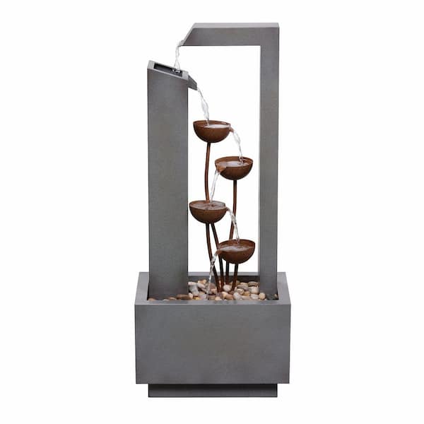 HI-LINE GIFT LTD Tiered Steel Cups Fountain with Pump and River Stones - Outdoor