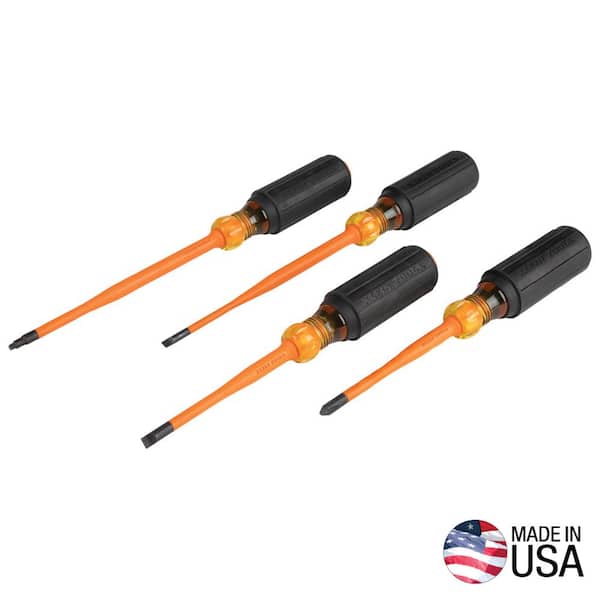 Klein Tools Screwdriver Set, Slim-Tip Insulated Phillips, Cabinet, Square, 4-Piece