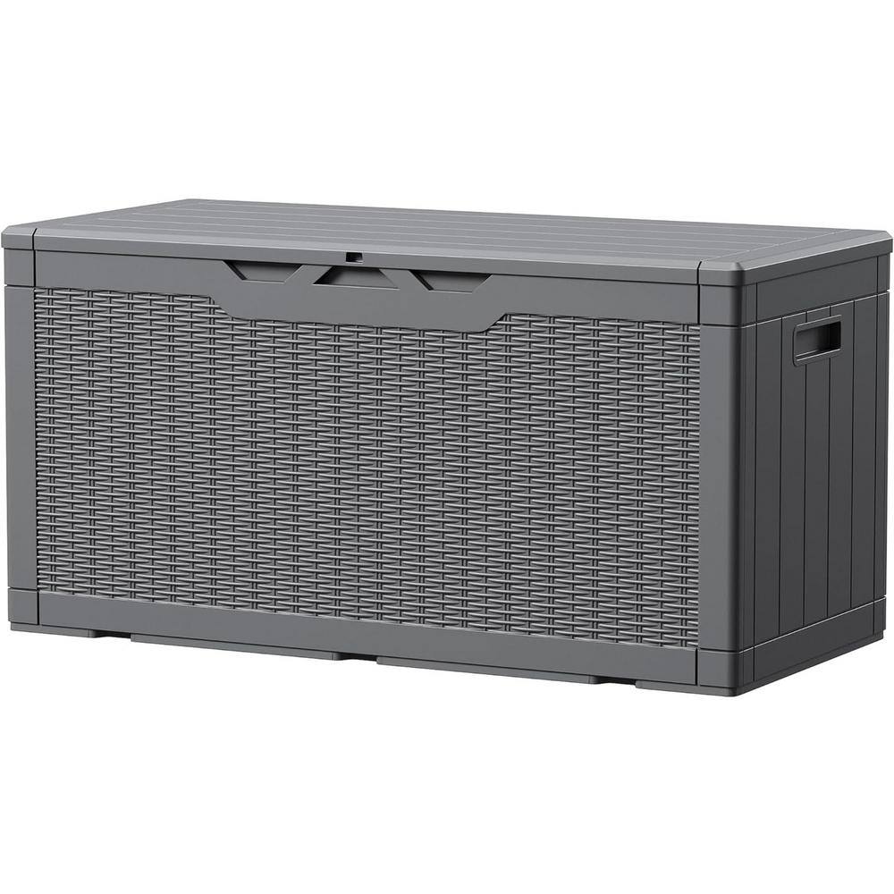 100 Gal. Large Grey Resin Deck Box Indoor Outdoor Lockable Storage Containe