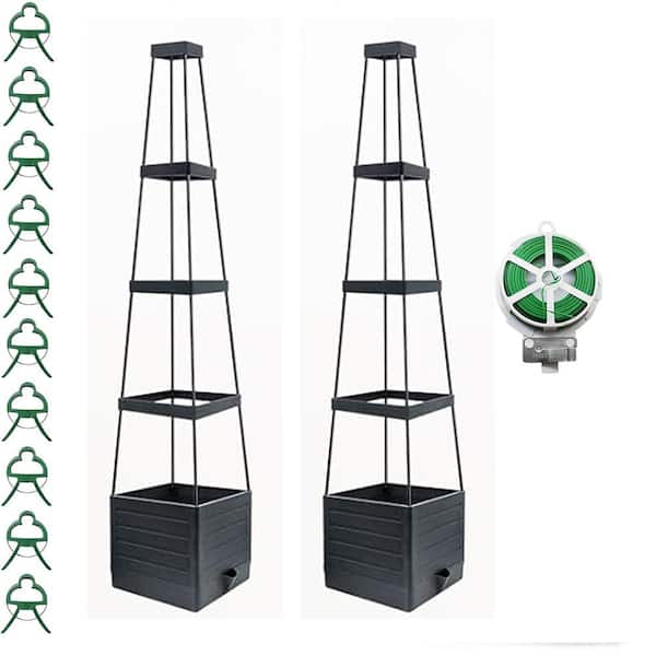 58 in. Plastic Raised Garden Bed Planter Box with Trellis, Self-Watering System and Expandable, Gray (2-Pack)