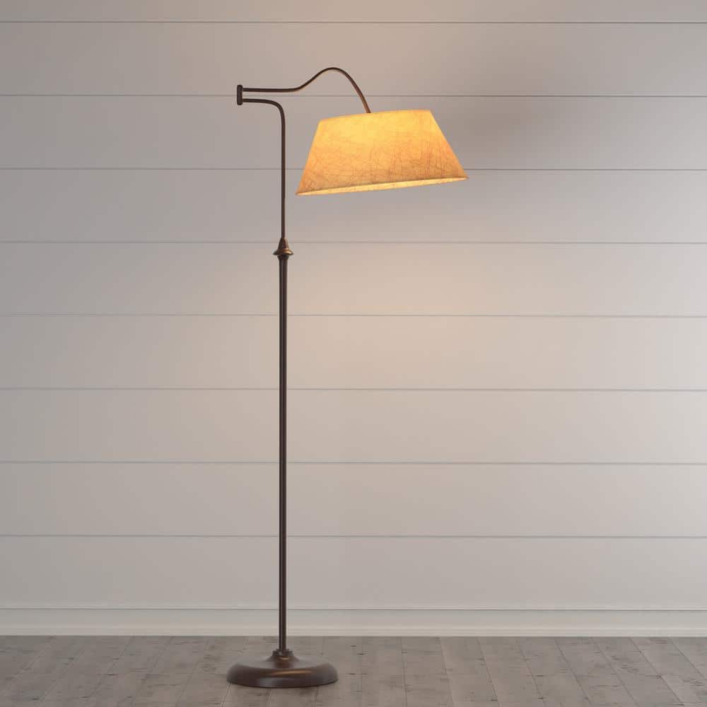 Antique Bronze Adjustable Swing Arm Floor Lamp with Burlap Shade