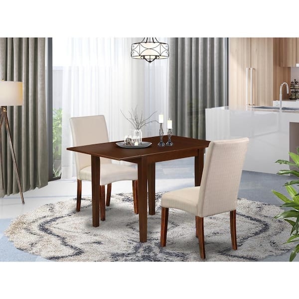 3-Piece Mahogany Finish Solid Wood Top Dining Table Set
