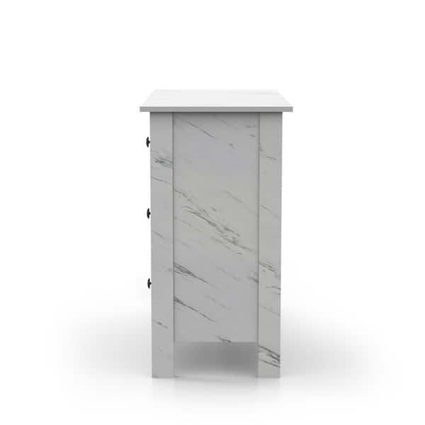 Asta White 3 Drawer 33.46 in. Wide Faux Marble Chest of Drawers