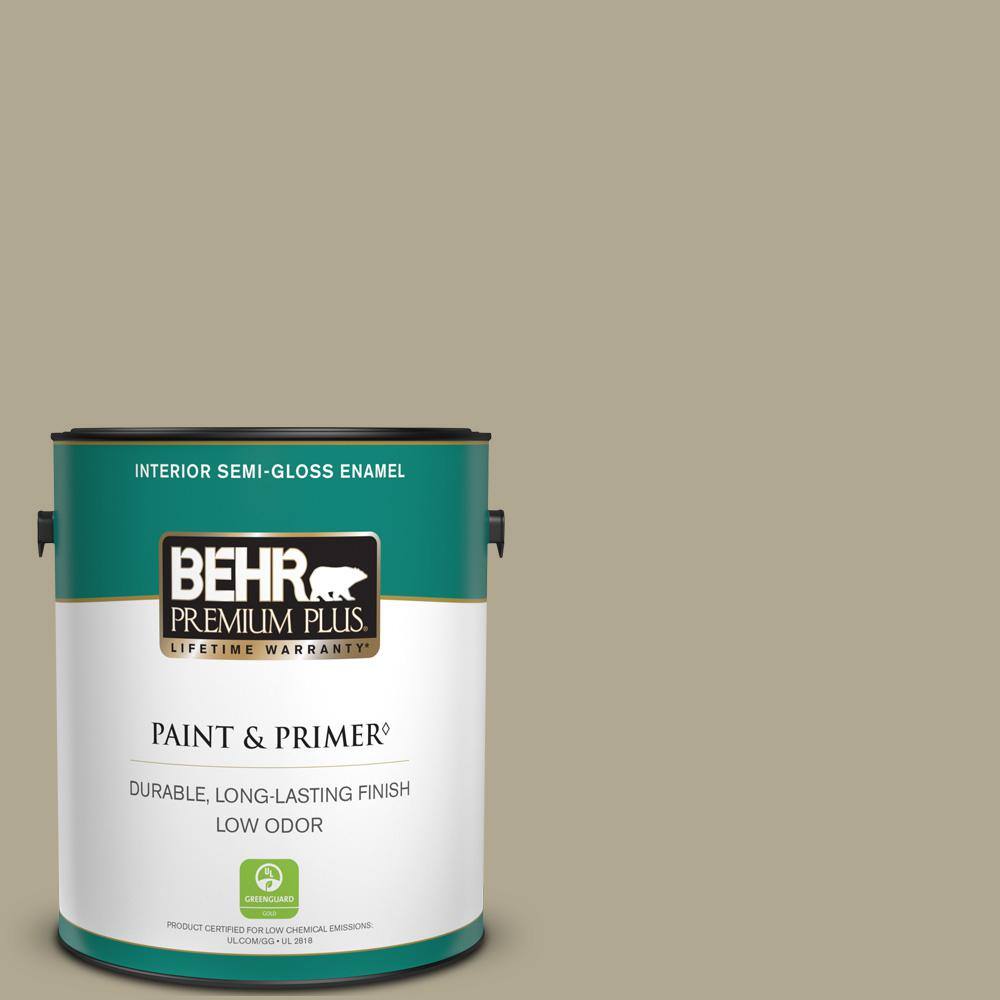 BEHR PREMIUM PLUS 1 gal. BXC22 Field Khaki SemiGloss Enamel Low Odor