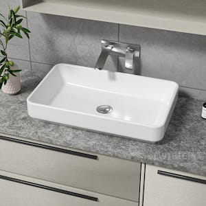 22 in. Ceramic Rectangular Vessel Bathroom Sink in White