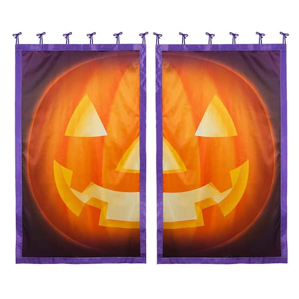 Evergreen Enterprises 60 in. Orange and Purple Set of 2 Hanging Halloween Jack O' Lantern Window Shade