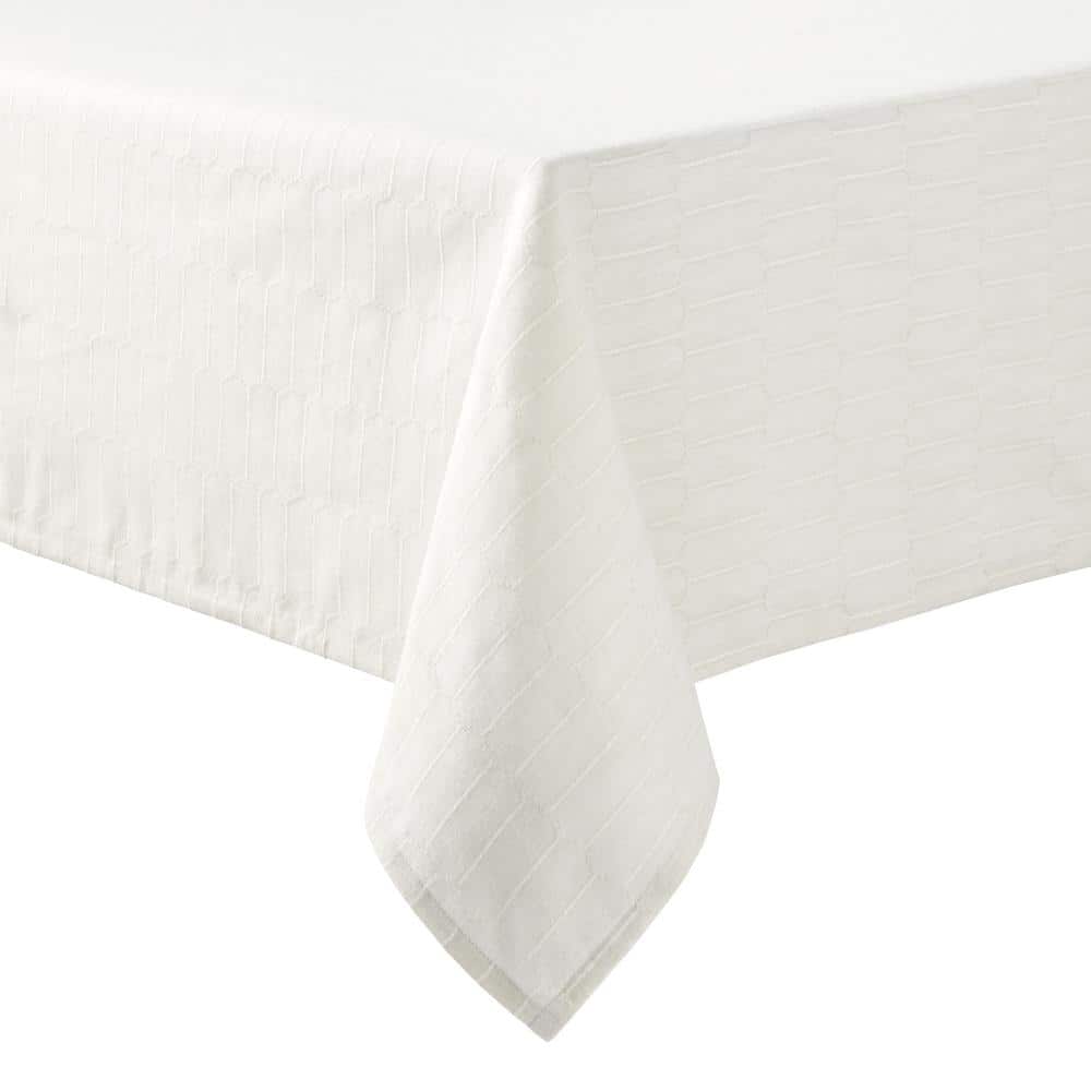 Beige Cotton Rectangular Tablecloth with Honeycomb Pattern
