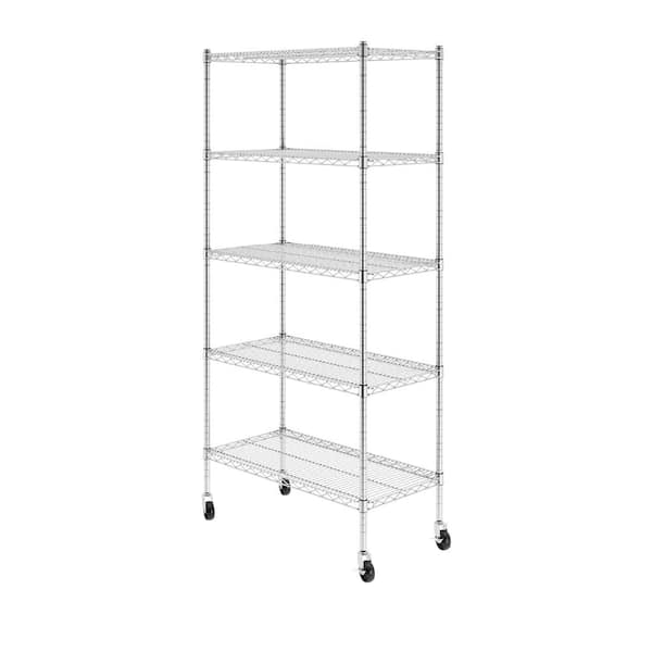 SafeRacks 72 in. H x 36 in. W x 18 in. D NSF 5-Tier Wire Chrome Shelving Rack with Wheels
