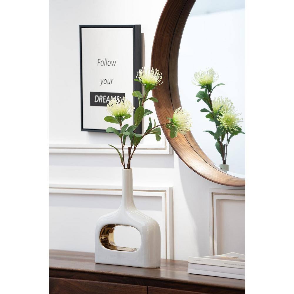 Green and Cream Plastic Protea Topiary Stems Set of 6