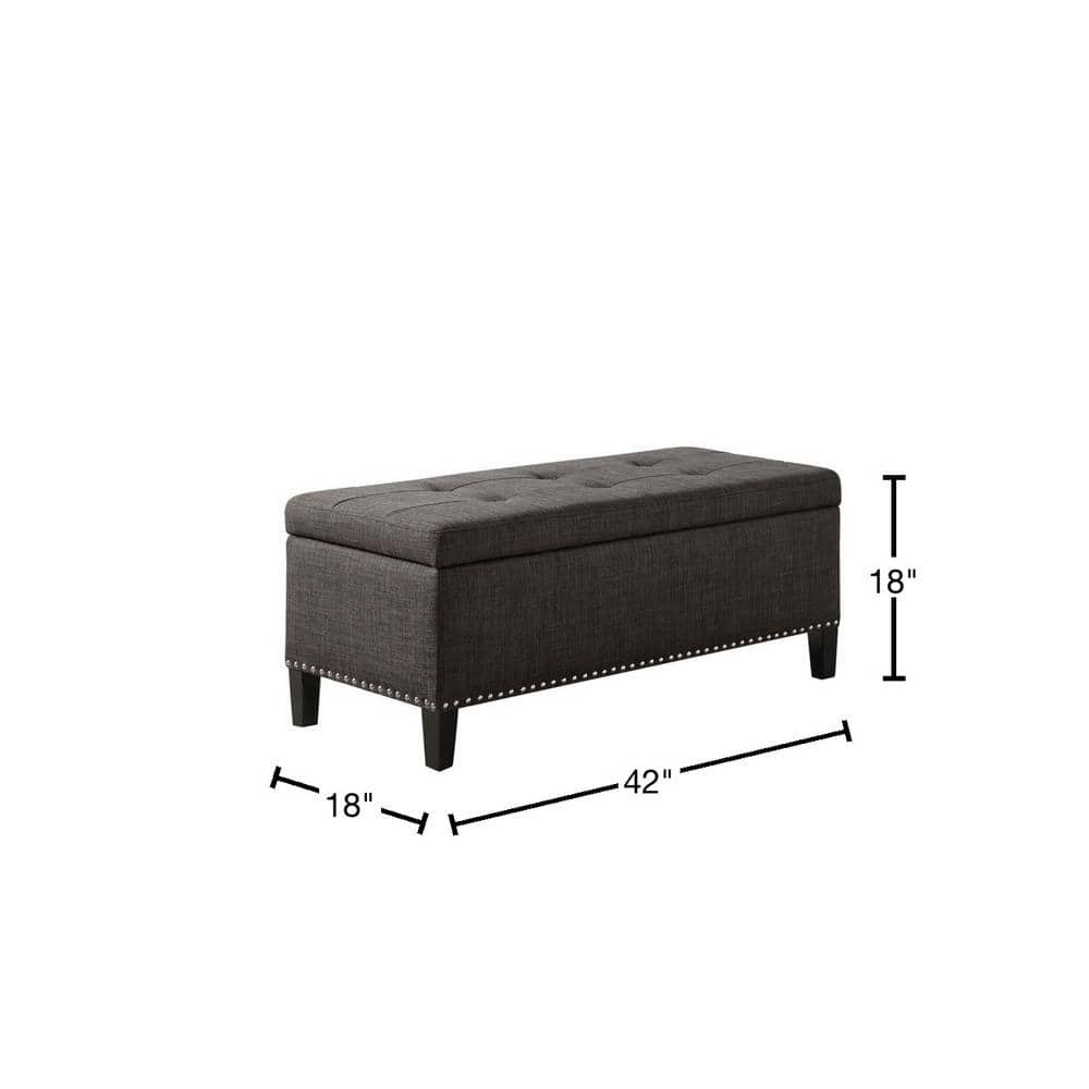 Charcoal Tufted Top Storage Ottoman with Nailhead Trim