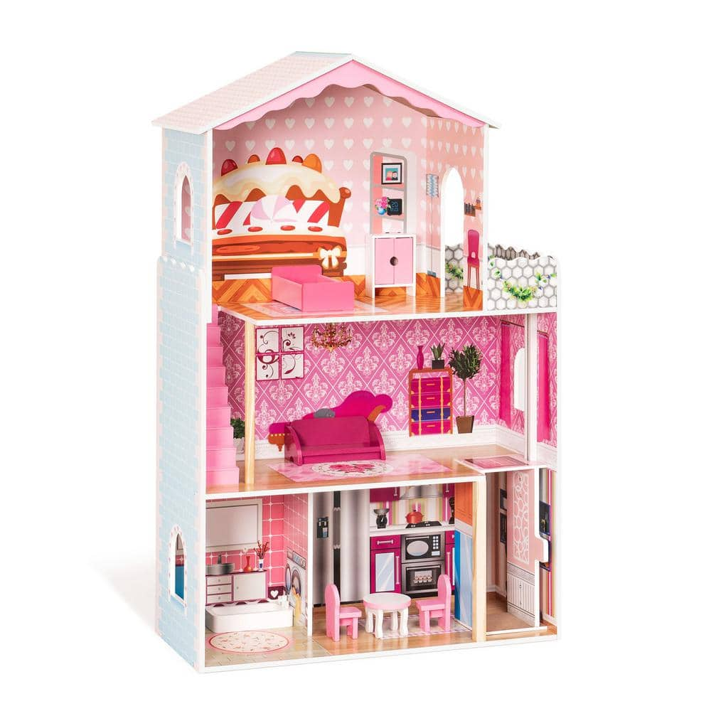 American Plastic Toys Inc Pink & Purple 3-Story Doll House Set