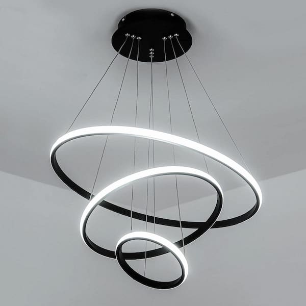 YANSUN 120-Watt Integrated LED Black Modern Island Light Hanging Pendant Light Chandelier for Kitchen Dining Room