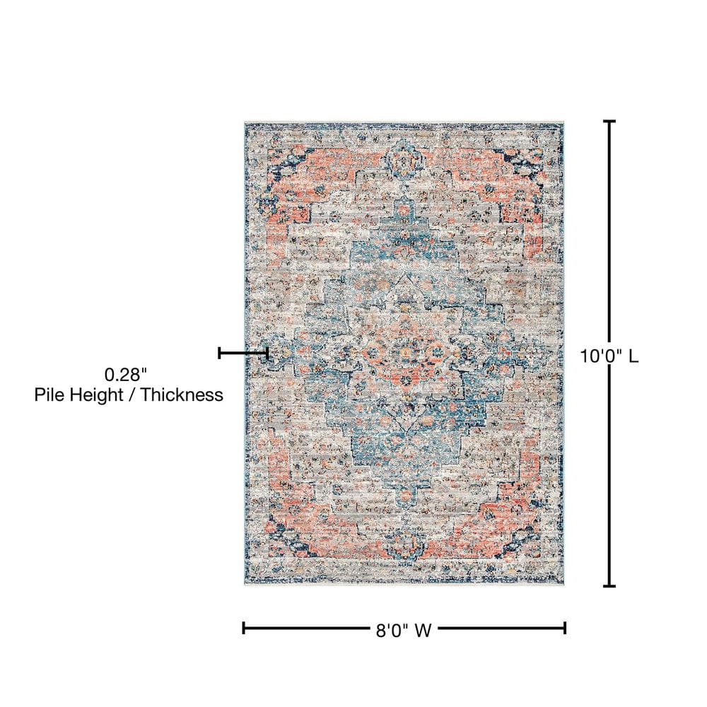 Vintage Multicolor Synthetic Rectangular 8' x 10' Area Rug