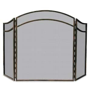 Antique Rust Wrought Iron Finish 51.5 in. W 3-Panel Fireplace Screen with Arch Top