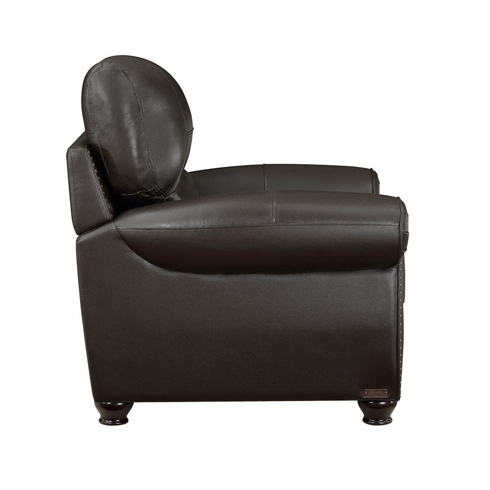 Foxborough Dark Brown Leather and Wood Accent Chair