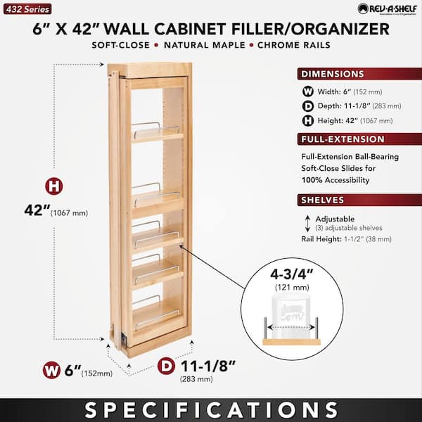 Natural Maple 6 in. W Pull Out Wall Filler with Soft-Close, 42 in. Height