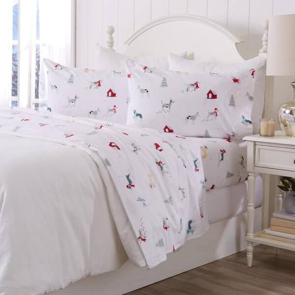 Winter Wonder Lane Christmas Dogs 4pc Flannel Sheet popular Set Full Size New