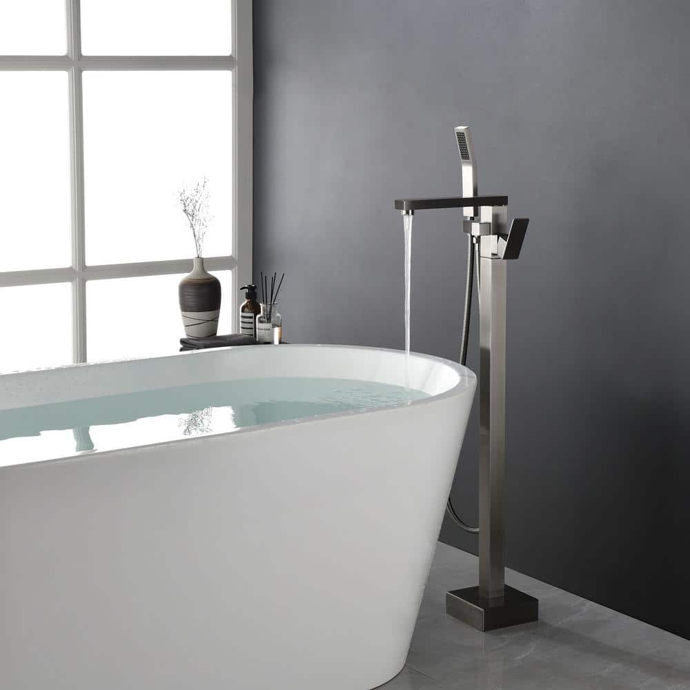 Brushed Nickel Freestanding Tub Filler with Hand Shower