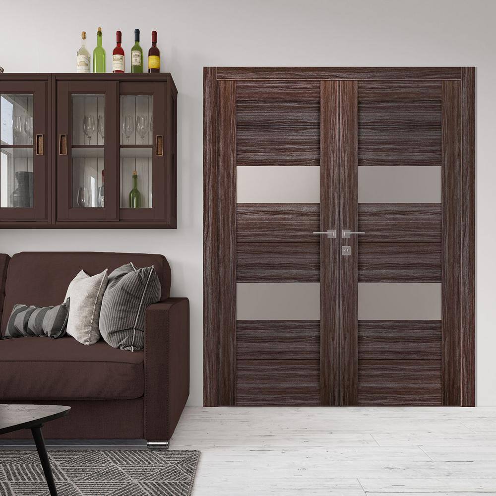 Gray Oak Solid and Manufactured Wood Paneled Prehung French Doors