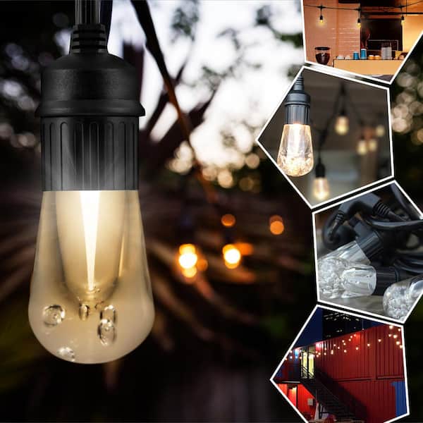24 Bulbs 48 ft. Outdoor/Indoor Black Vintage LED String Acrylic Edison Bulbs 35631 - The Home Depot