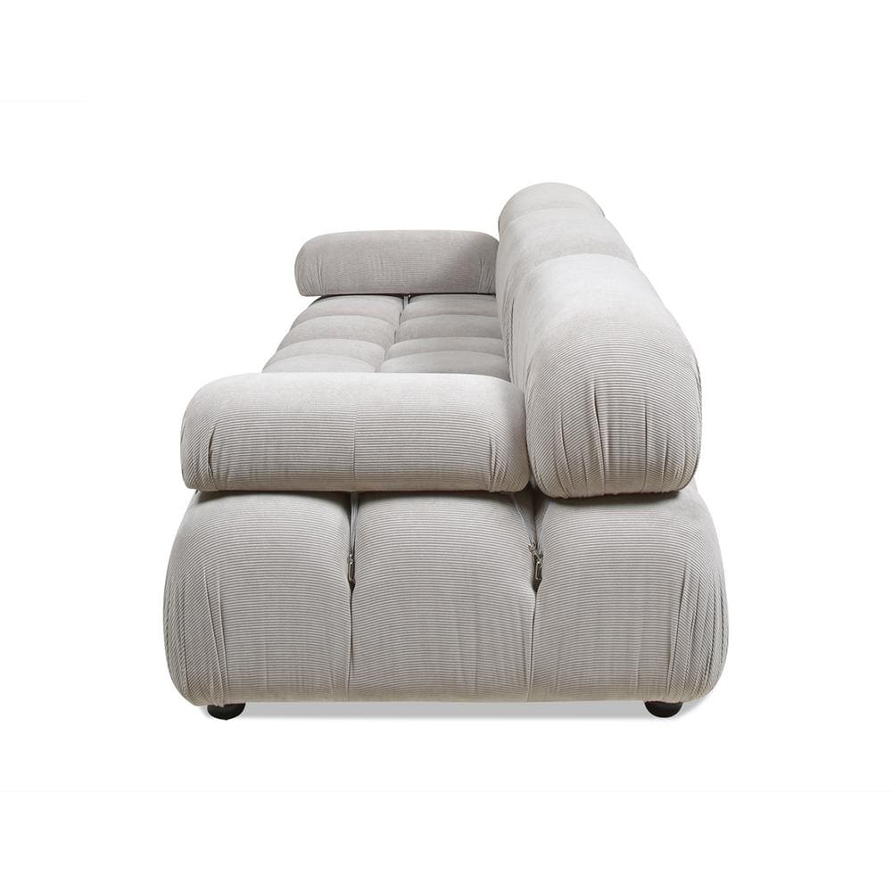 Pebble Gray Tufted Modular 3-Piece Sofa with Round Arms