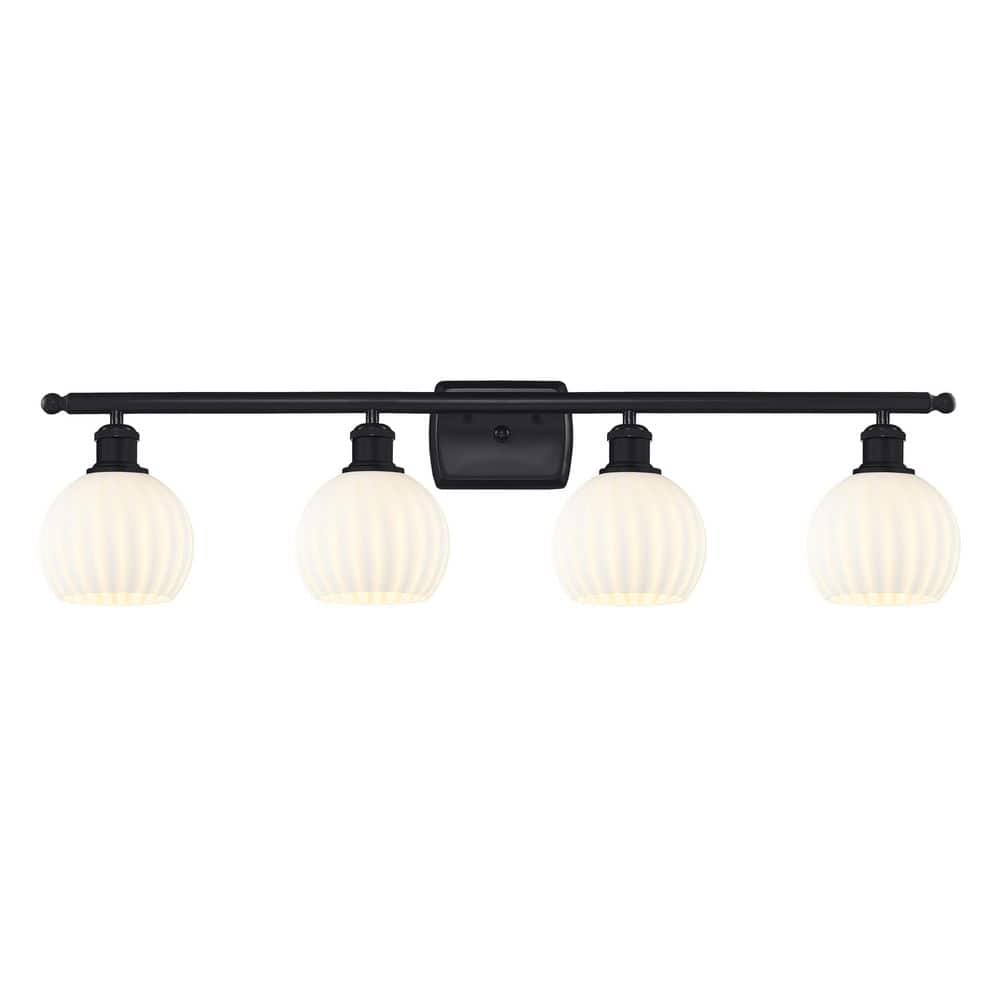 White Venetian 36 in. 4-Light Matte Black Vanity Light with Glass Shade price history on PriceWatchPro