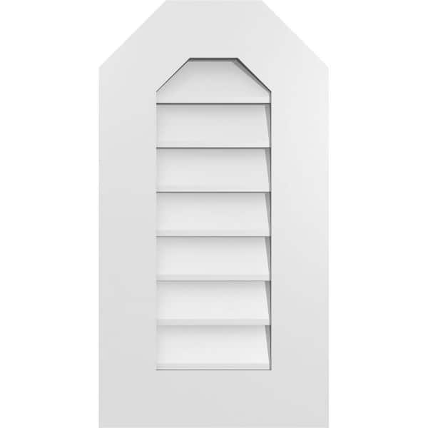 Ekena Millwork 14 in. x 26 in. Octagonal Top Surface Mount PVC Gable Vent: Decorative with Standard Frame
