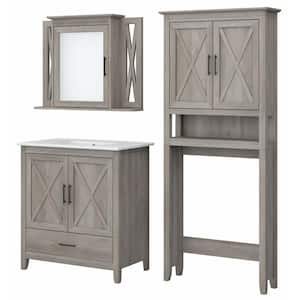 Key West 31.89 in. W x 18.31 in. D x 34.06 in. H Single Sink Bath Vanity in Driftwood Gray with White Top and Mirror