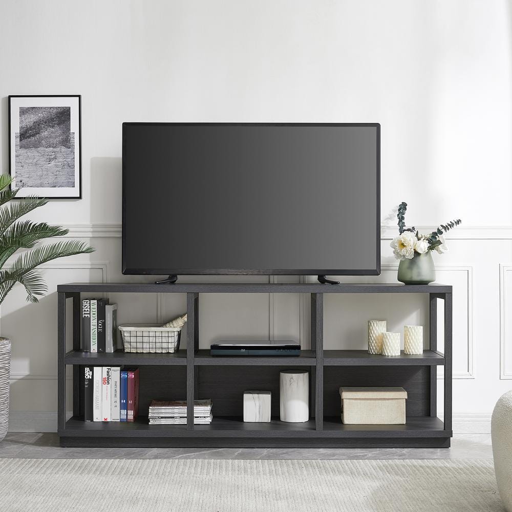 Charcoal Gray Modern MDF 68" TV Stand with Plinth Base