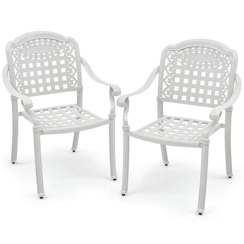 2pcs White Patio Cast Aluminum Armrest Chairs Stackable Outdoor Dining Chairs price history on PriceWatchPro