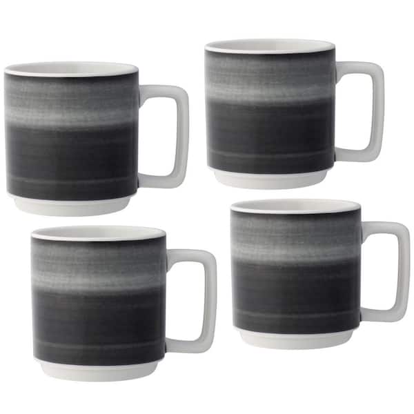Noritake ColorStax Ombre Jet 16 fl. oz. Black Porcelain Mugs (Set of 4)