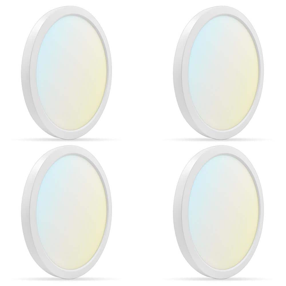 9 in. White Modern Flush Mount Ceiling Light Fixture LED integrated 18-Watt 1250LM 5CCT 2700K-5000K Dimmable (4-Pack) price history on PriceWatchPro