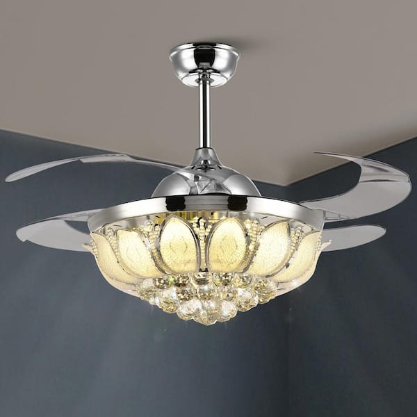 ANTOINE 42 in. Indoor Chrome Integrated LED Ceiling Fan with Light and Remote Retractable Blades Fandelier