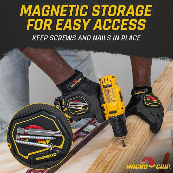 Pro Impact Work Glove with Integrated Magnetic Storage, Gray, 2X-Large