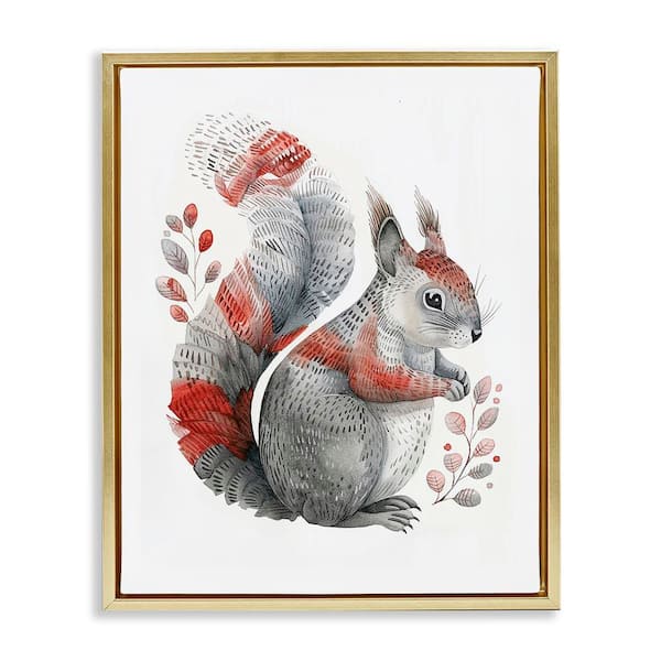 Stupell Industries Scandinavian Style Squirrel by LSR Design Studio Gold Floater Frame Animal Graphic Art Print 31 in. x 25 in.
